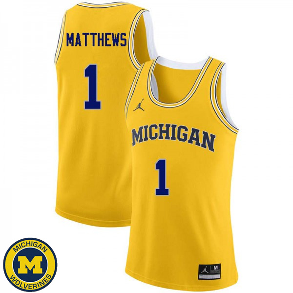 Mens University of Michigan #1 Charles Matthews Yellow Fashion Basketball Jersey